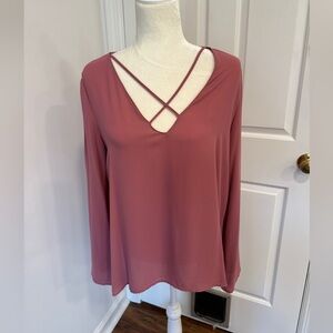 Lush Dusty Rose Criss-Cross Blouse